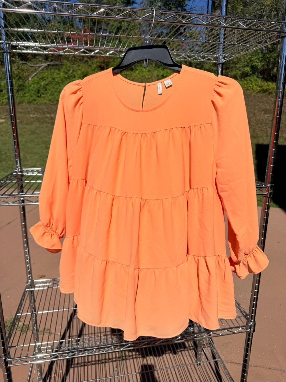 Tiered Puff-Sleeve Blouse in Coral